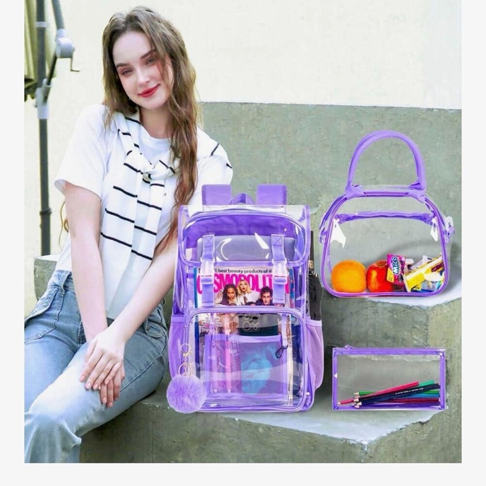 Purple Transparent Backpack and Bag Set - Picture 4 of 10